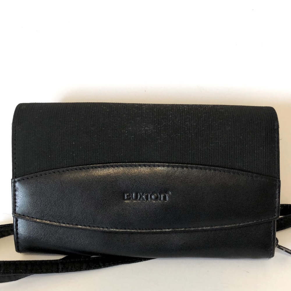 Buxton Black Leather Long Bifold Organizer Wallet with cellphone case